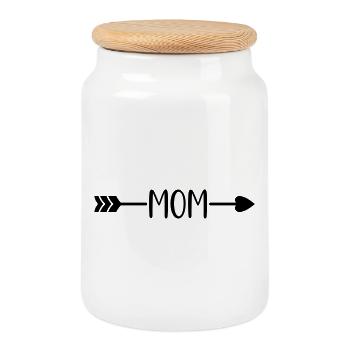 Mom - Cookie Jar with Wooden Lid - white - Front
