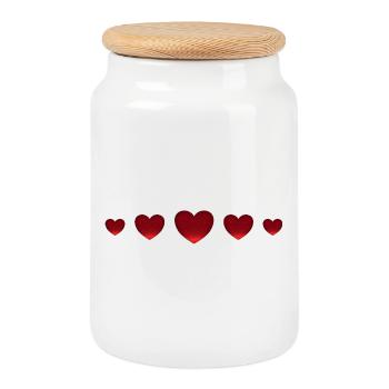 Rote Herzen Liebe Valentinstag Glanz Ornament - Keksdose mit Holzdeckel - Weiß - Vorne
