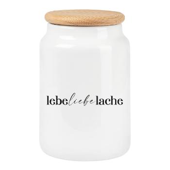 lebe liebe lache - Keksdose mit Holzdeckel - Weiß - Vorne