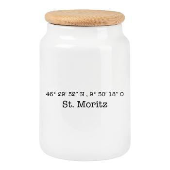 Coordonnées Sankt Moritz Suisse - Boîte à biscuits avec couvercle en bois - blanc - Devant