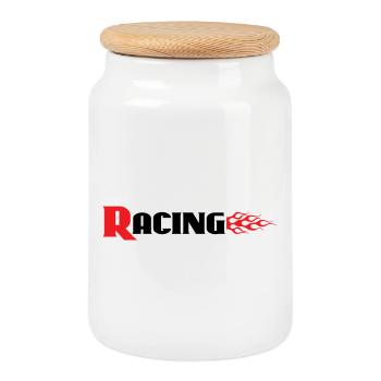 Racing Graphic With Flames - Car Auto Bike Decals - Cookie Jar with Wooden Lid - white - Front