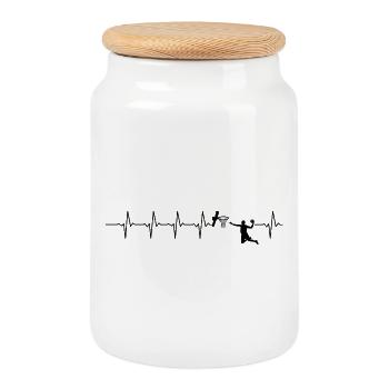 Battement de cœur de basketball - Boîte à biscuits avec couvercle en bois - blanc - Devant