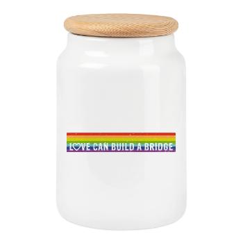 Love can build a bridge Rainbow design - Cookie Jar with Wooden Lid - white - Front
