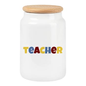 Teacher colorful text - Cookie Jar with Wooden Lid - white - Front
