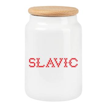 SLAVIC Folk Slawisch - Cookie Jar with Wooden Lid - white - Front
