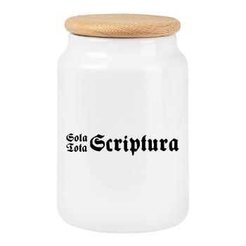 Sola Tota Scriptura Schwarz - Keksdose mit Holzdeckel - Weiß - Vorne