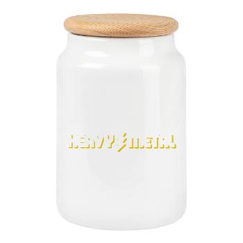 Logo texte de l’éclair en métal lourd - Boîte à biscuits avec couvercle en bois - blanc - Devant