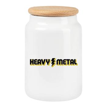 Logo texte de l’éclair en métal lourd - Boîte à biscuits avec couvercle en bois - blanc - Devant