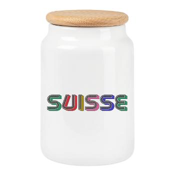 SUISSE. HUMOUR. PAYS - Boîte à biscuits avec couvercle en bois - blanc - Devant