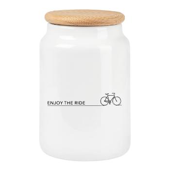 enjoy the ride bike cycling sport - Cookie Jar with Wooden Lid - white - Front