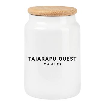 Taiarapu West Tahiti Typography - Cookie Jar with Wooden Lid - white - Front