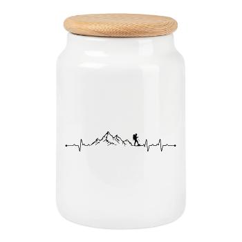 Heartbeat hiking - Cookie Jar with Wooden Lid - white - Front