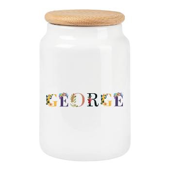GEORGE name adorned with flowers - Cookie Jar with Wooden Lid - white - Front