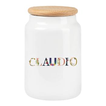 CLAUDIO Nom orné de fleurs - Boîte à biscuits avec couvercle en bois - blanc - Devant