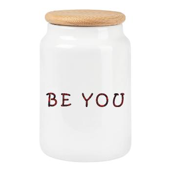 Motivierendes Be You Textdesign - Keksdose mit Holzdeckel - Weiß - Vorne