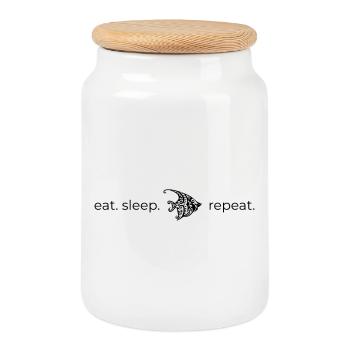 Eat Sleep [fish] Repeat - Cookie Jar with Wooden Lid - white - Front