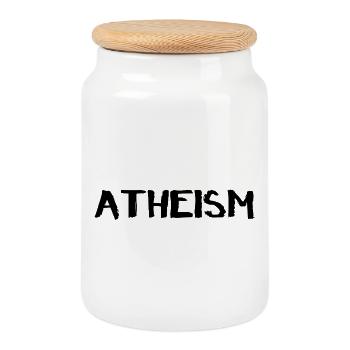 ATHEISM – Modern Brush Lettering - Cookie Jar with Wooden Lid - white - Front