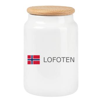 Norway Flag - Lofoten - Norge - Norwegen - Keksdose mit Holzdeckel - Weiß - Vorne