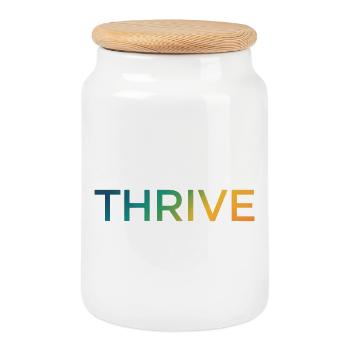 Thrive Gradient Lettering - Cookie Jar with Wooden Lid - white - Front