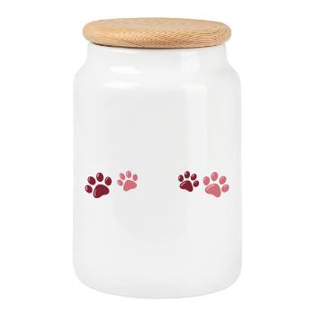 Two-tone red paw prints - Cookie Jar with Wooden Lid - white - Front
