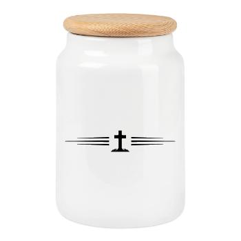 Ligne de symbole croisé - Boîte à biscuits avec couvercle en bois - blanc - Devant