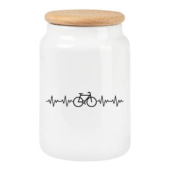 Fahrrad Rennrad EKG Herzschlag Herzfrequenz - Keksdose mit Holzdeckel - Weiß - Vorne