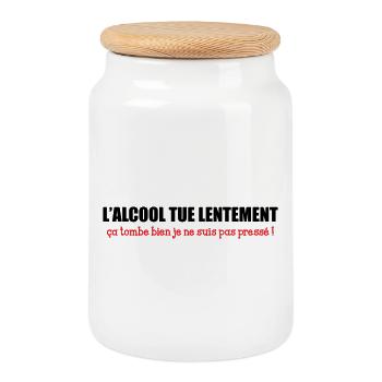 Alcohol kills slowly, that's good I'm not a good guy - Cookie Jar with Wooden Lid - white - Front