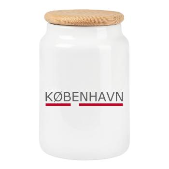 Kobenhavn - Copenhagen - Kopenhagen - Denmark Flag - Cookie Jar with Wooden Lid - white - Front