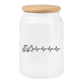 Excavator Excavator Excavator Driver ECG Heartbeat - Cookie Jar with Wooden Lid - white - Front