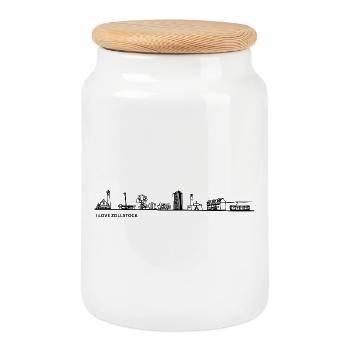Zollstock_skyline_schwarz_genau - Boîte à biscuits avec couvercle en bois - blanc - Devant