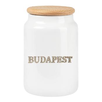 BUDAPEST – Architectural Stone Typography - Keksdose mit Holzdeckel - Weiß - Vorne