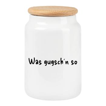 What do you see - Cookie Jar with Wooden Lid - white - Front