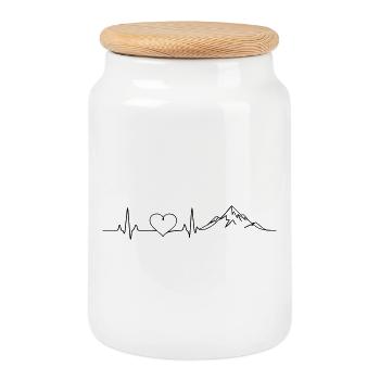 Mountains Pulse Heart - Cookie Jar with Wooden Lid - white - Front