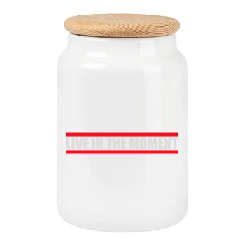 Live In The Moment Mindfulness Presence Awareness - Cookie Jar with Wooden Lid - white - Front
