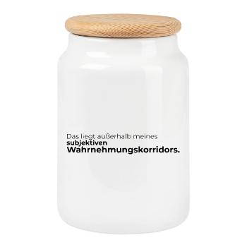 Das liegt außerhalb meines subjektiven Wahrnehmung - Keksdose mit Holzdeckel - Weiß - Vorne