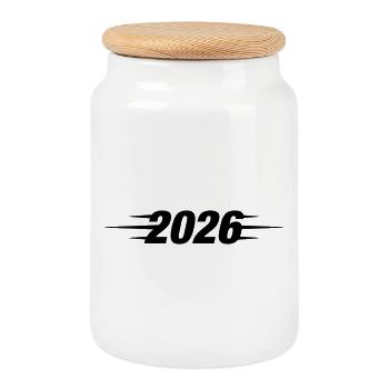 Année 2026 - Boîte à biscuits avec couvercle en bois - blanc - Devant