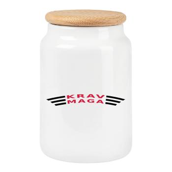 KRAVMAGA curved - Keksdose mit Holzdeckel - Weiß - Vorne