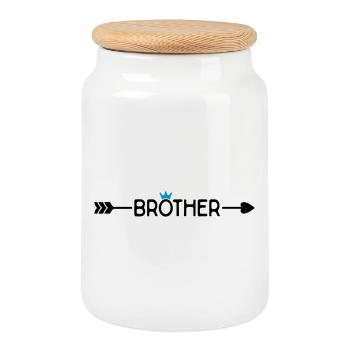 Brother - Cookie Jar with Wooden Lid - white - Front
