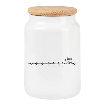 Heartbeat cat - Cookie Jar with Wooden Lid - white - Front