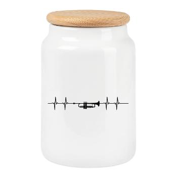 Trumpet pulse black - Cookie Jar with Wooden Lid - white - Front