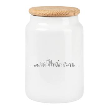 Heartbeat city skyline - Cookie Jar with Wooden Lid - white - Front