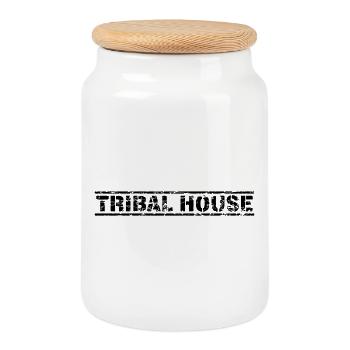 Maison tribale - Boîte à biscuits avec couvercle en bois - blanc - Devant