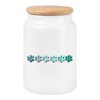Conception abstraite d’empreinte de patte dans les couleurs de la mer - Boîte à biscuits avec couvercle en bois - blanc - Devant
