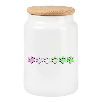 Motif d’empreinte de patte coloré - Boîte à biscuits avec couvercle en bois - blanc - Devant