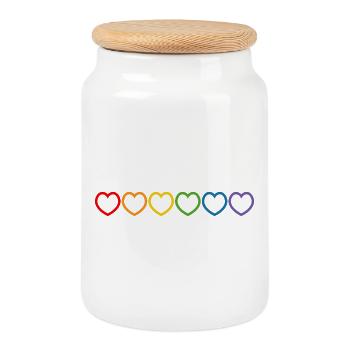 Regenbogenherzchen outline - Keksdose mit Holzdeckel - Weiß - Vorne