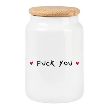 Fuck you - Cookie Jar with Wooden Lid - white - Front