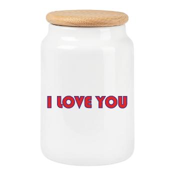 VALENTINE'S DAY. Bachelorette party. I LOVE YOU. I LOVE YOU. LOVE - Cookie Jar with Wooden Lid - white - Front