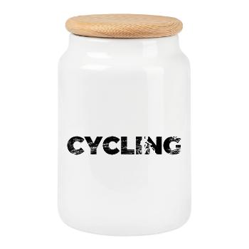 Cycling - Cookie Jar with Wooden Lid - white - Front