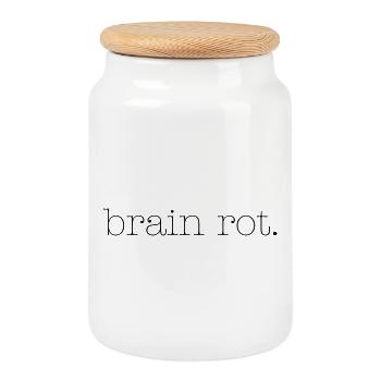 brain rot - Cookie Jar with Wooden Lid - white - Front