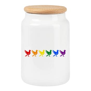 Colombes arc-en-ciel - Boîte à biscuits avec couvercle en bois - blanc - Devant